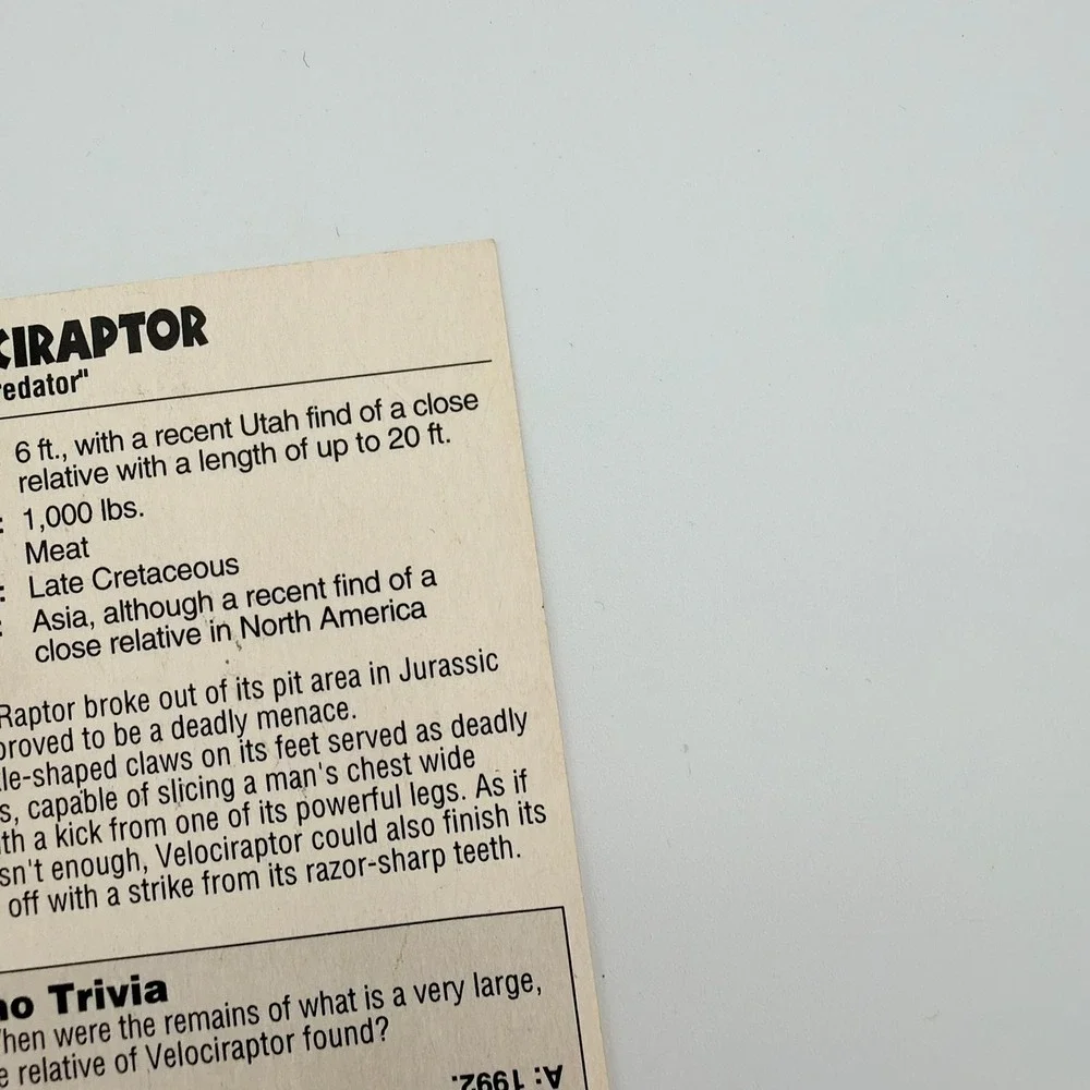 Kenner Jurassic Park Trading Card Unisex OS Red Good Raptor Escape #12 1993